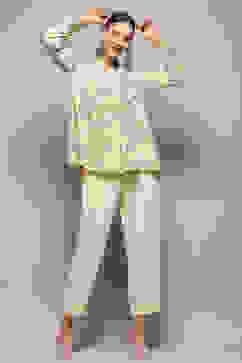 Beige Cotton Floral Printed A-Line Kurti image number 0