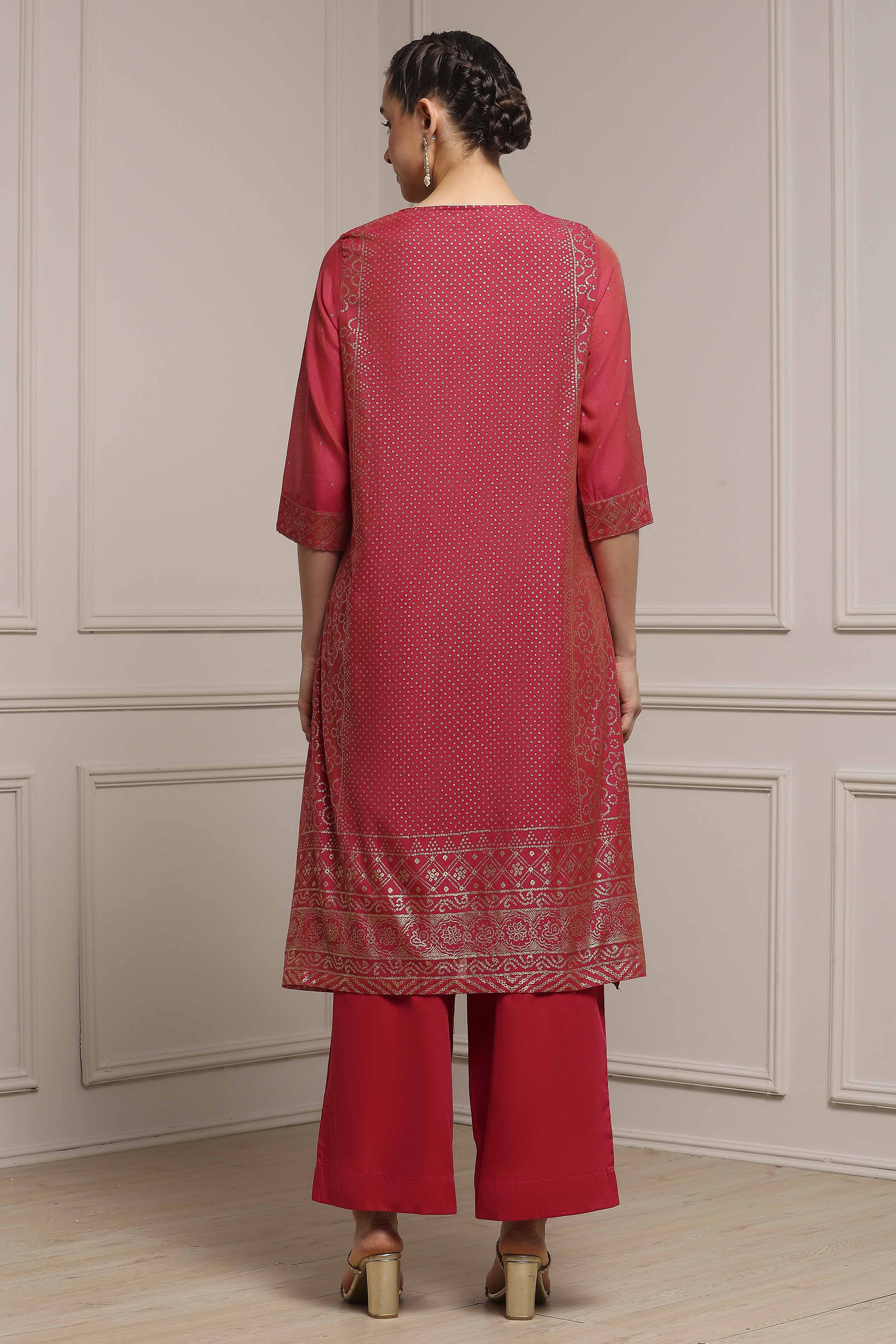 Pink Cotton Blend Printed Straight Suit Set image number 4