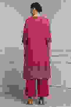 Pink Cotton Blend Printed Straight Suit Set image number 4