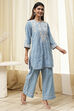 Blue Cotton Embroidered Straight Kurta Set image number 5