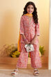 Peach Floral Printed Cotton Straight Kurta Set