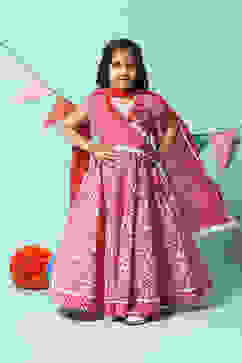 Red Cotton Short Top Lehenga Set image number 0