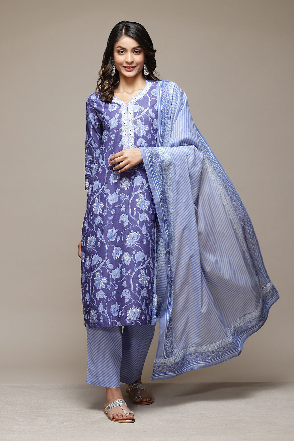 Indigo Cotton Straight Kurta Palazzo Suit Set image number 7