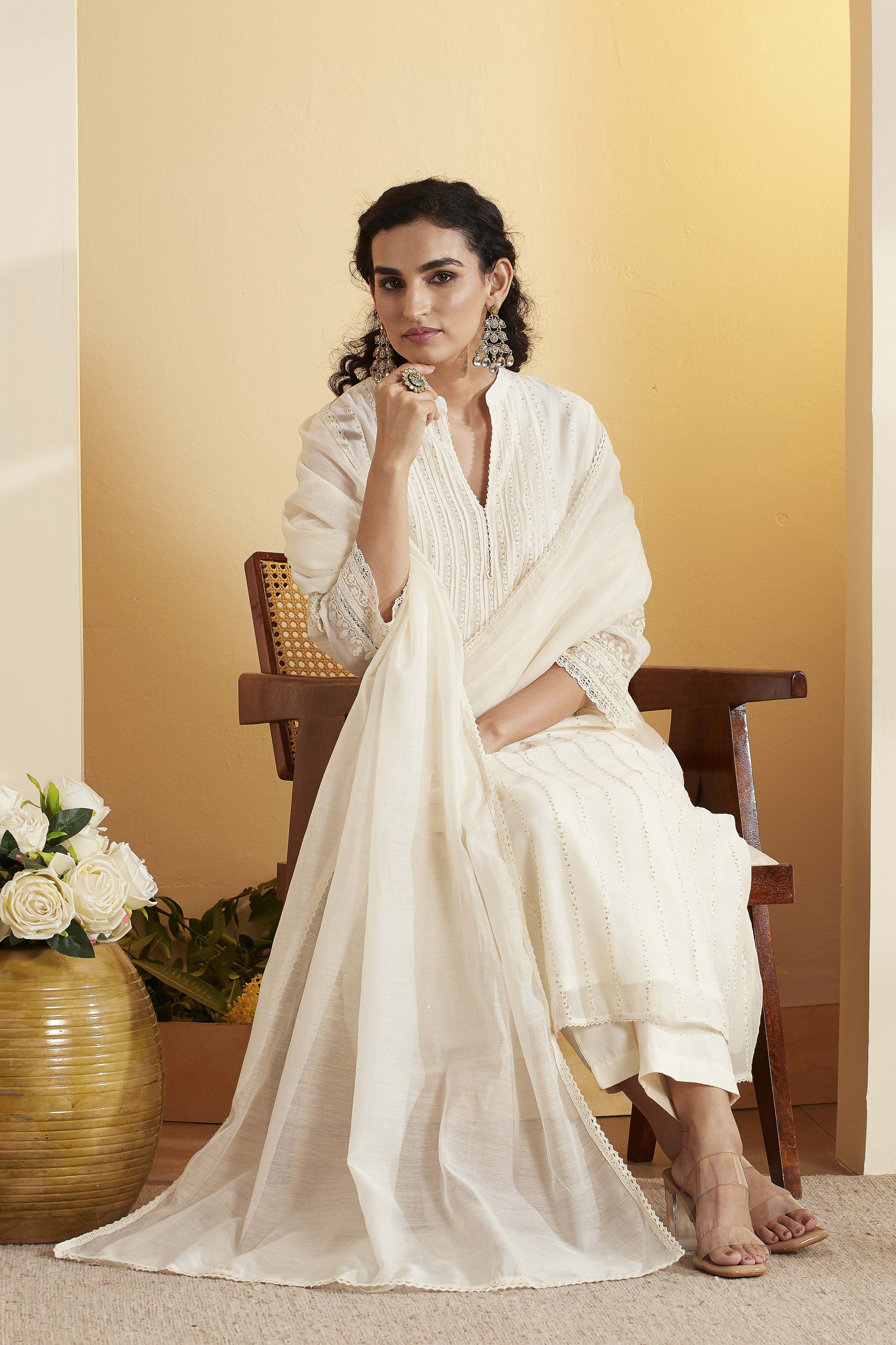 Off White Cotton Silk Kalidar Suit Set image number 0
