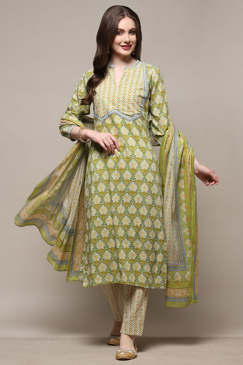 Blue Cotton Screen Printed Unstitched Suit Set image number 1