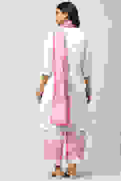 White and Pink Cotton Straight Kurta Palazzo Suit Set image number 7