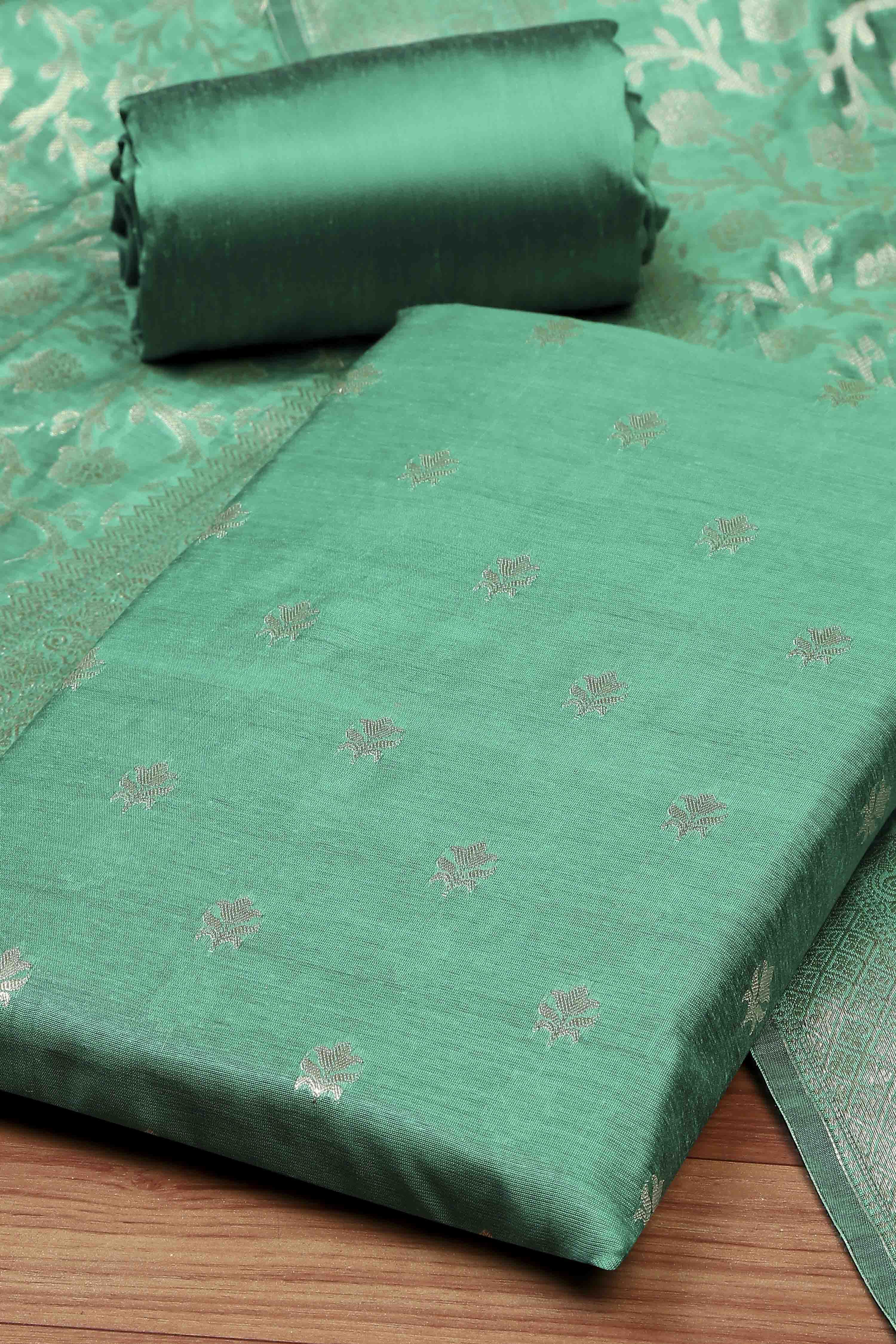 Mustard Cotton Printed Embroidered Unstitched Suit Set image number 1