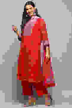 Red Polyester Straight Suit Set image number 4