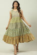 Pink Cotton Flared Fusion Printed Dress image number 0