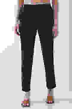 Navy Blue Solid Cotton Lycra Straight Pants image number 4