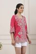 Red Cotton All-Over Floral Printed Kurti image number 4