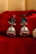 Silver Toned & Blue Oxidised Brass Studded Jhumkas image number 0