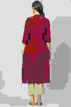 Maroon Cotton A-Line Printed Kurta image number 4