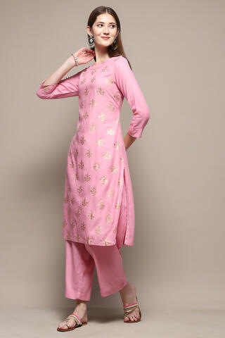 BIBA Rayon Printed Suit Set in Light Pink