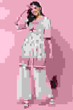 Ecru Poly Cotton Flared Short Yarndyed Kurti image number 5