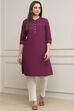 Wine Cotton Solid Straight Kurta image number 5
