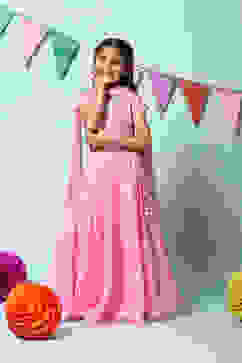 Bubble gum Pink Nylon Short Top Lehenga Set image number 0