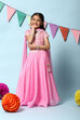 Bubble gum Pink Nylon Short Top Lehenga Set