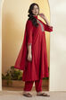 Red Viscose Rayon Straight Suit Set image number 4
