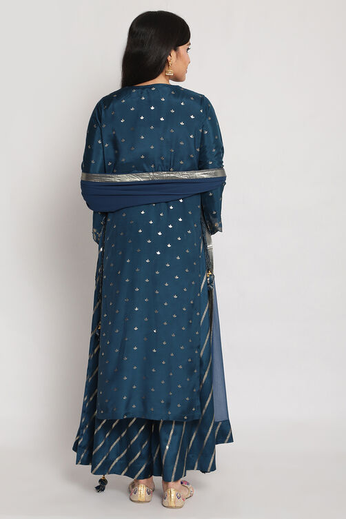 Peacock Blue Viscose Straight Kurta Palazzo Suit Set image number 5