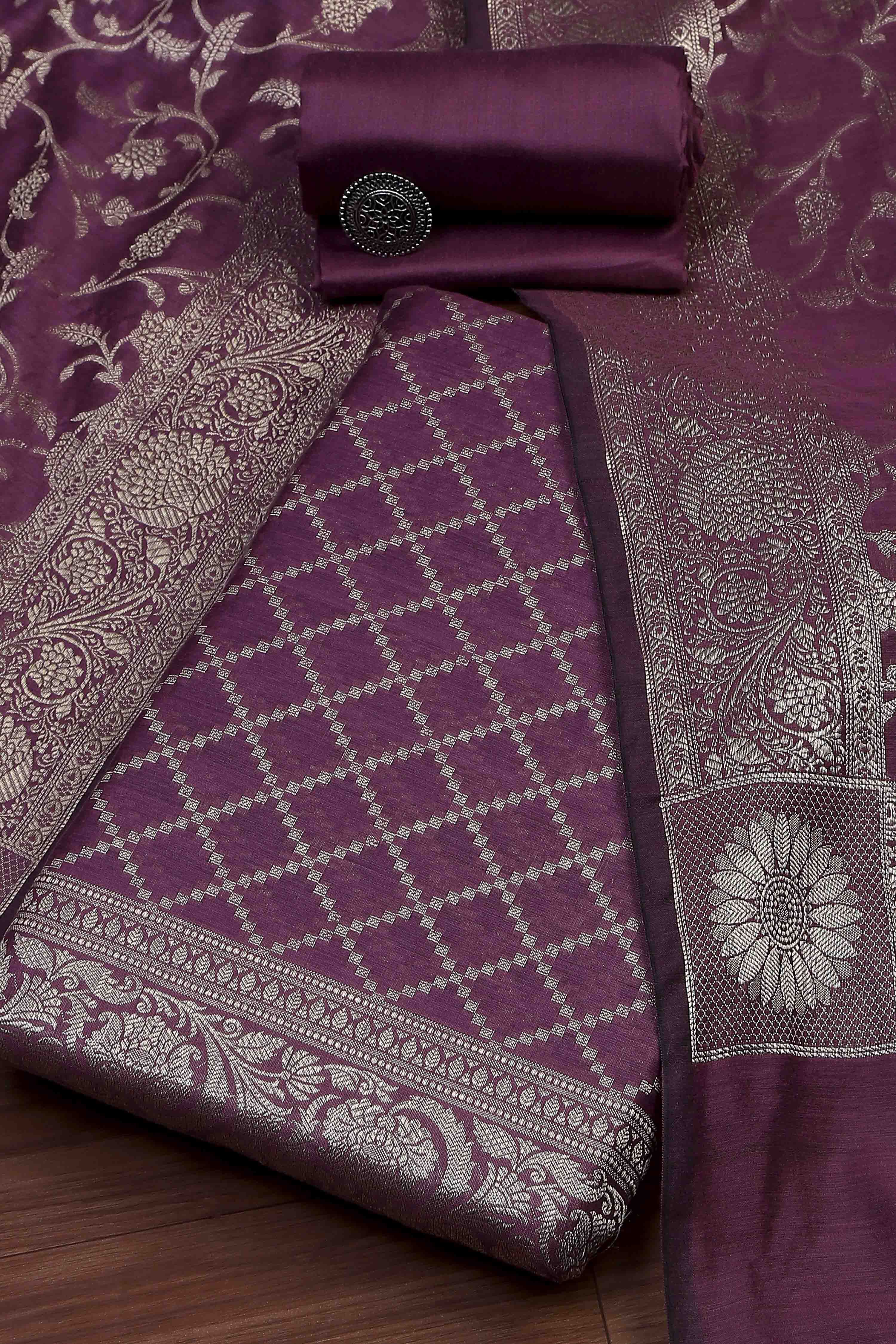 Peach Cotton Printed Embroidered Unstitched Suit Set image number 0