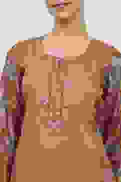 Rust Silk Blend Machine Embroidered Unstitched Suit Set image number 2