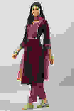 Burgundy Rayon A-Line Kurta Slim Pant Suit Set image number 7