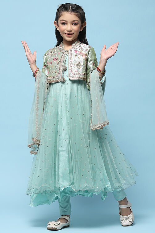 Ivory Cotton Blend Anarkali With Jacket Printed Suit Set image number 0