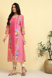 Pink Floral Printed Regular Fit Straight Kurta image number 2