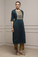 Blue Cotton Printed Embroidered Unstitched Suit Set image number 6
