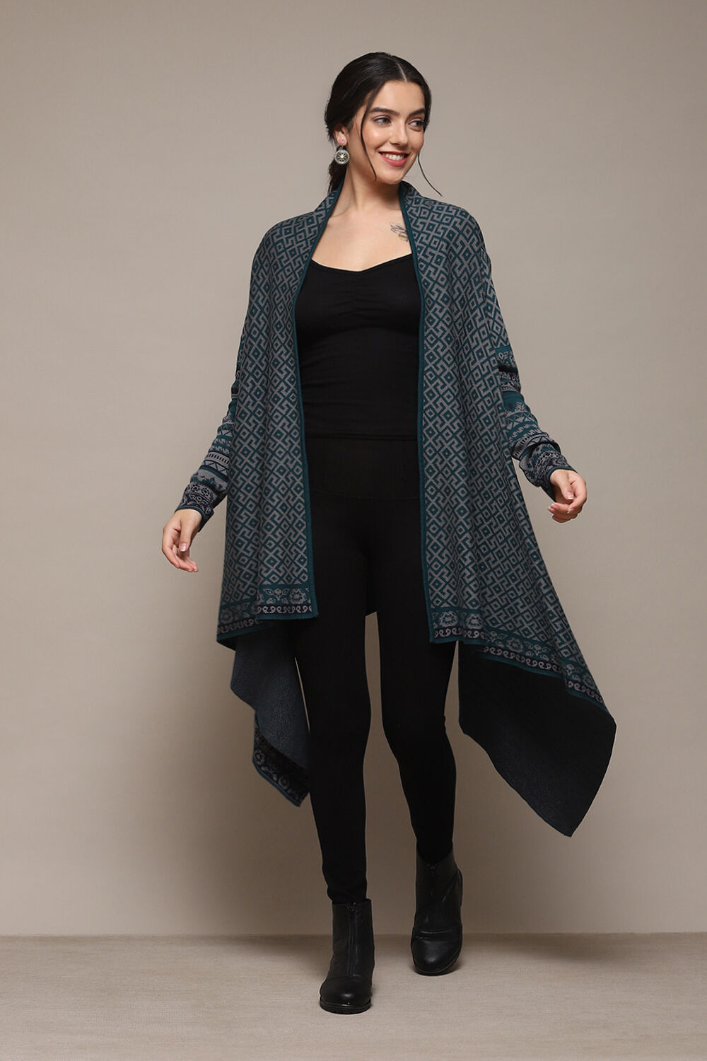 Teal Blue Acrylic Straight Yarndyed Sweater image number 0