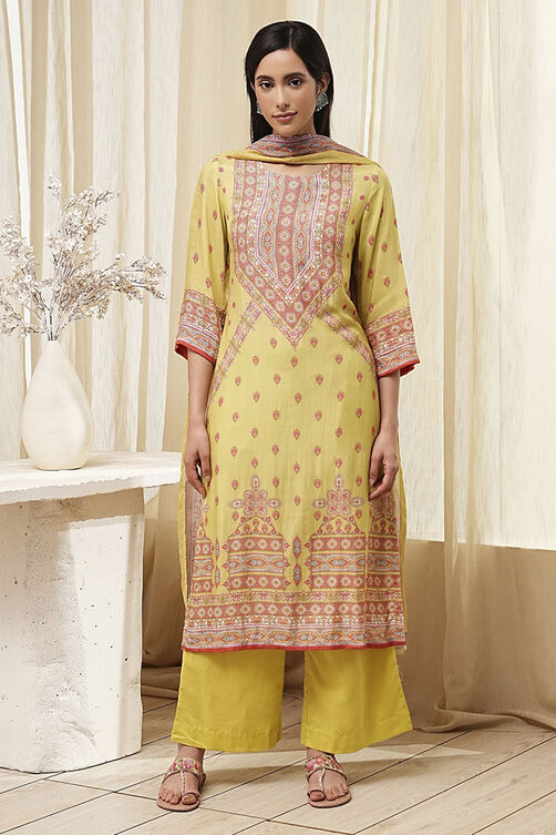 Green Modal Blend Straight Suit Set image number 6