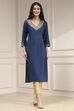 Blue Solid Straight Kurta image number 5