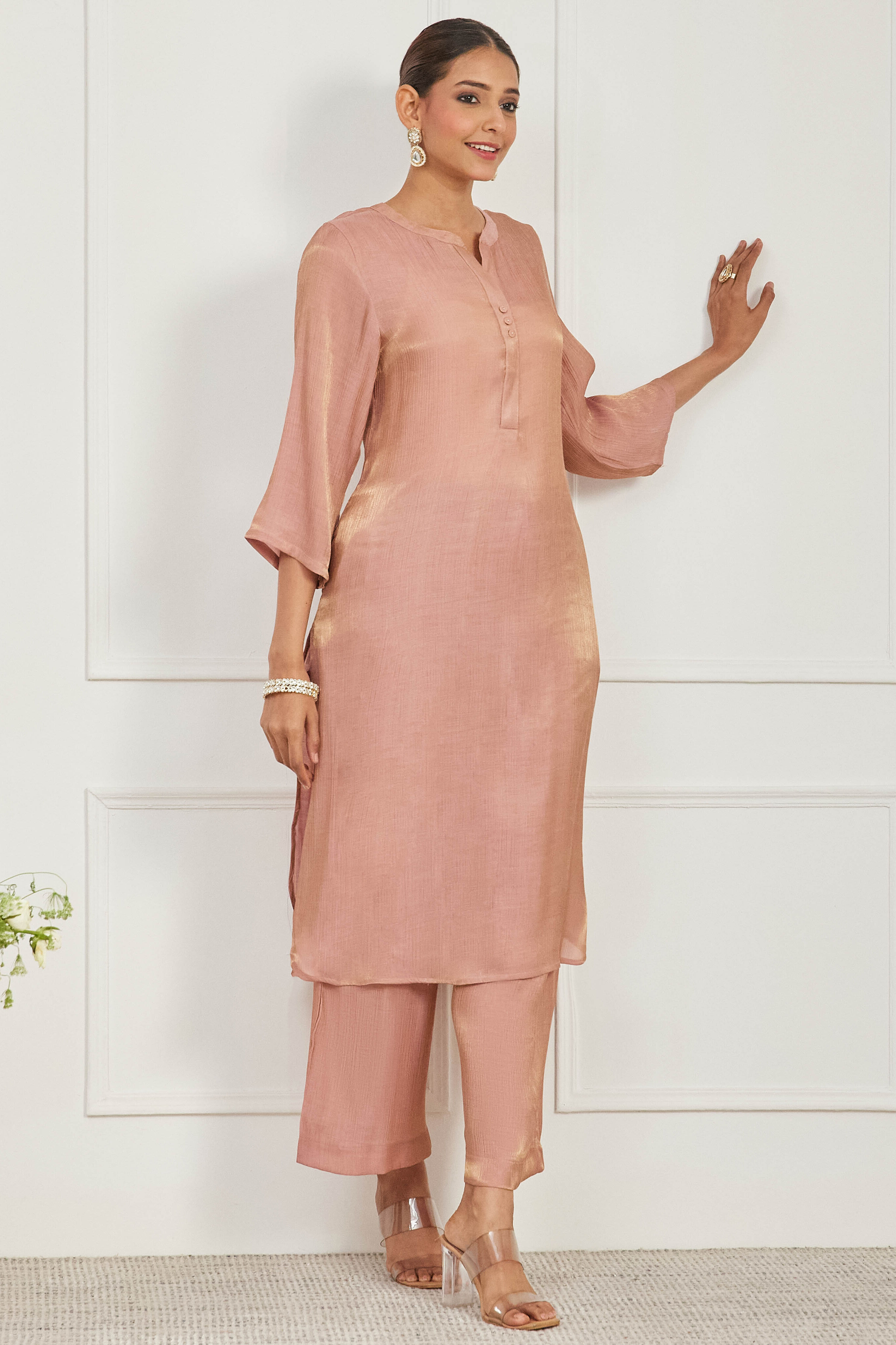 Blush Pink Viscose Rayon Straight Kurta Set image number 5