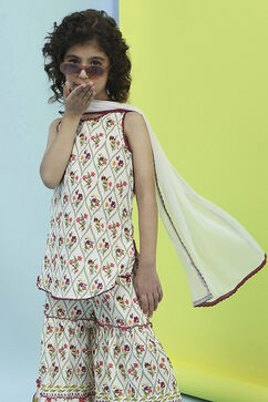 Off White Cotton Sharara Suit Set image number 0