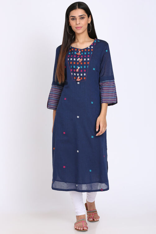Off White Cotton Straight Yarndyed Kurta image number 0