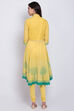 Yellow Cotton Asymmetric Kurta Churidar Suit Set image number 4