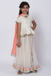 Off White Metallic Print Lehenga Set image number 3