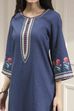 Indigo Blue Cotton Printed Straight Kurta image number 1
