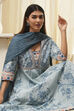 Dull Blue Cotton Floral Anarkali Suit Set image number 7