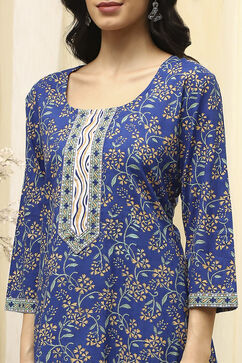 Royal Blue Cotton Screen Print Unstitched Suit Set image number 2