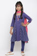 Blue Cotton A-Line Kurta Churidar Suit Set image number 2