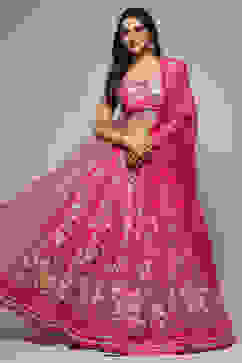 Fuchsia Viscose Embroidered Lehenga Set image number 0