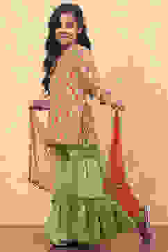 Green Cotton Floral Printed Straight Suit Set image number 6