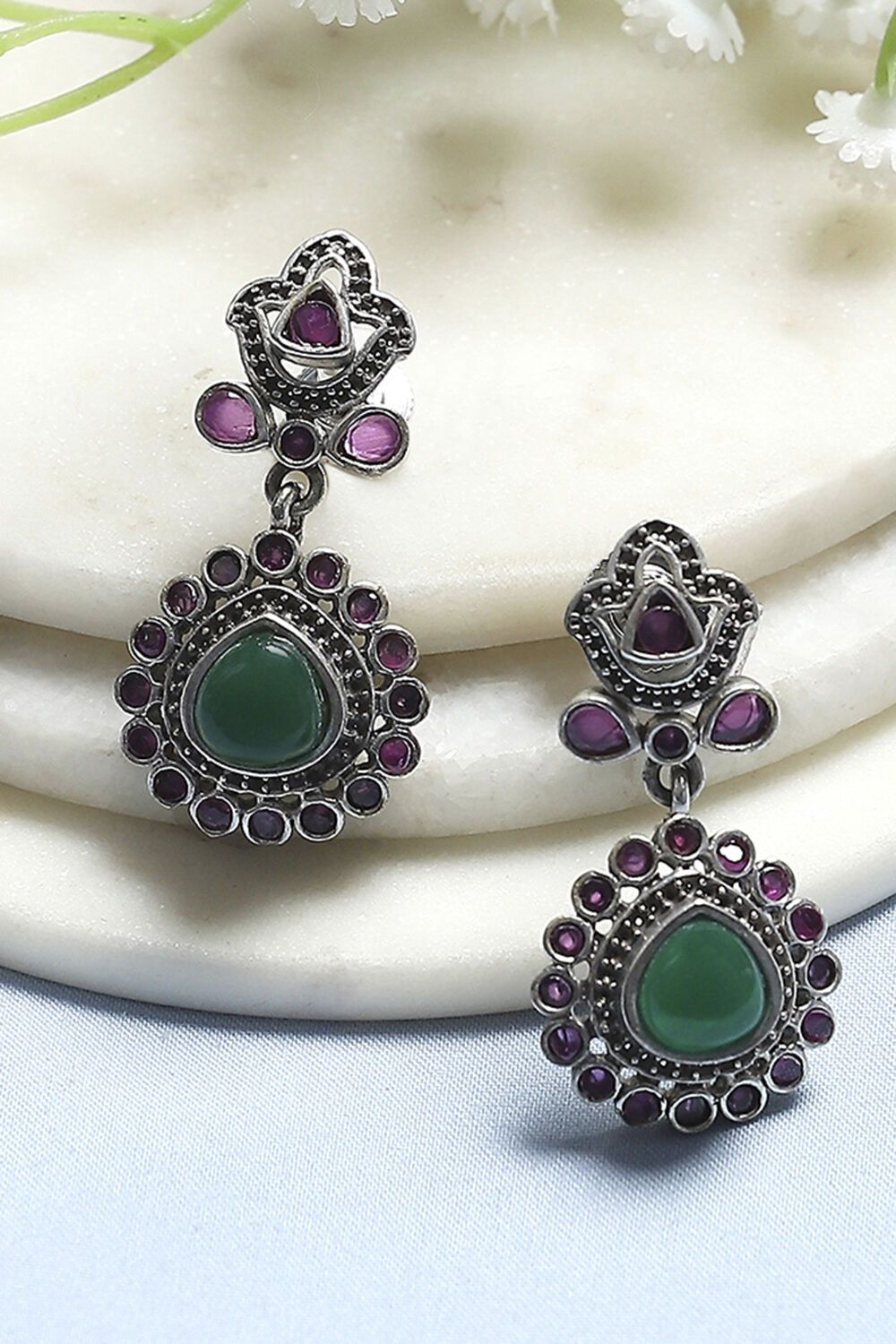 Pink Green Brass Drop & Danglers image number 0