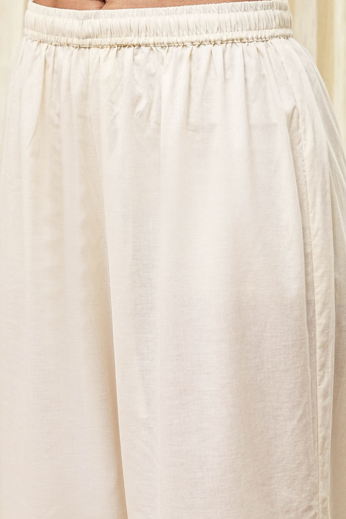 Off-White Cotton Embroidered Gathered Suit Set image number 2