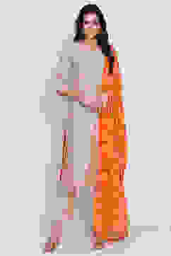 Beige Poly Cotton Straight Kurta Slim Pant Suit Set image number 3