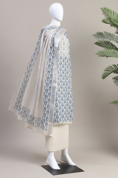 Black Linen Blend Machine Embroidered Unstitched Suit Set image number 4