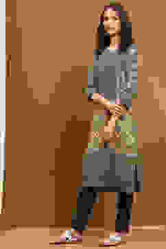 Green Printed Straight Kurta image number 2