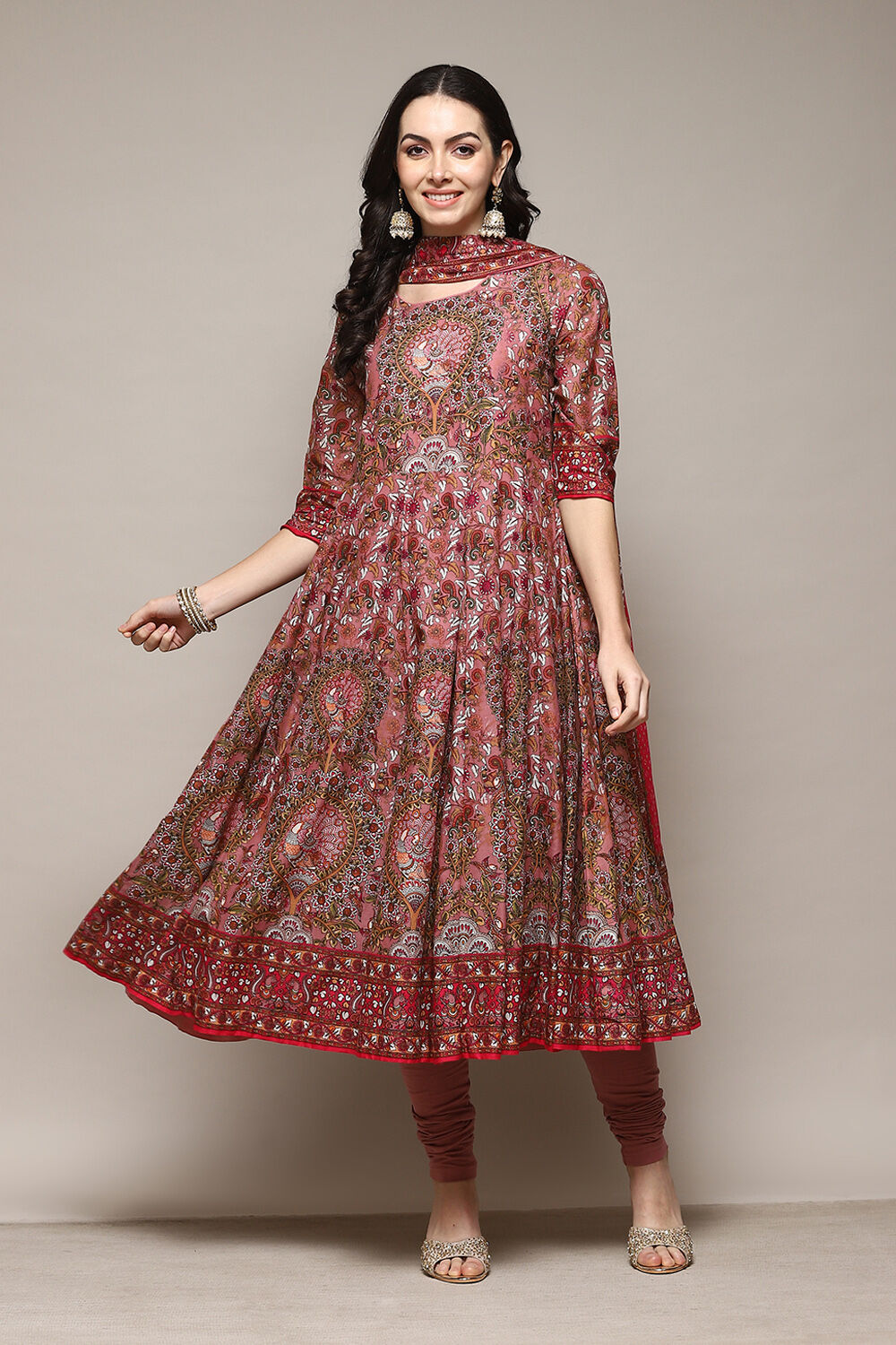 Sap Green Cotton Anarkali Kurta Churidar Suit Set image number 7